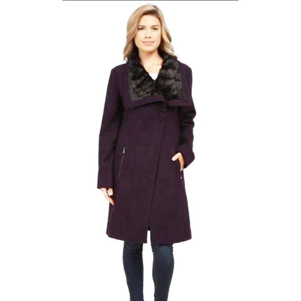 Jessica Simpson Faux Due Collared Flare Purple Wool Coat Size‎ Small NWT